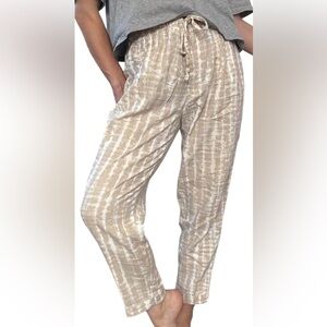 OLD NAVY HIGH WAISTED TAN & WHITE TIE-DYE RELAXED FIT JOGGERS PANTS SIZE SMALL